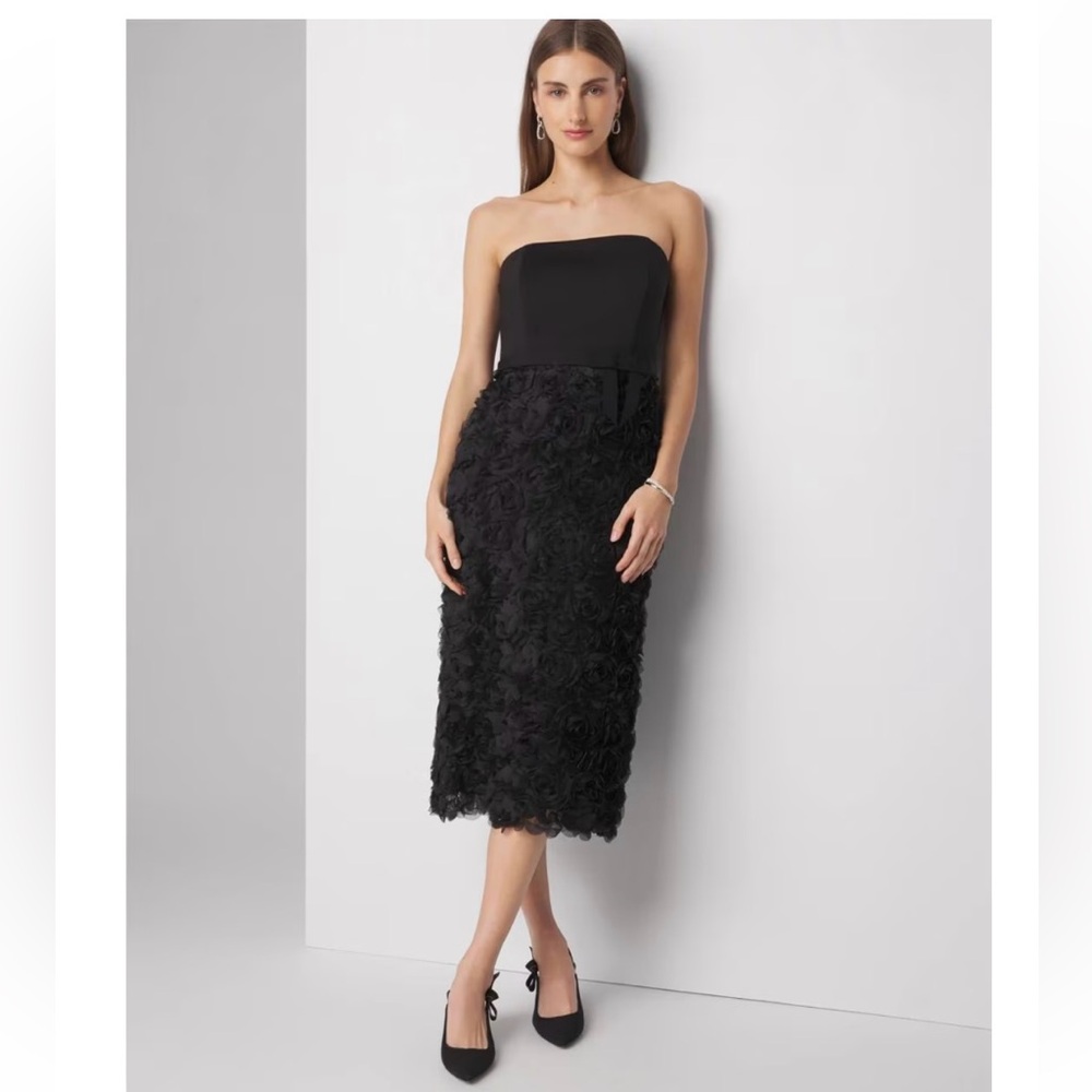 White House Black Market Strapless Sheath Midi Dress